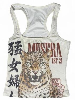 Y2K Leopard Graphic Tank Top Indie Grunge Punk Streetwear XS Edgy Biker Urban